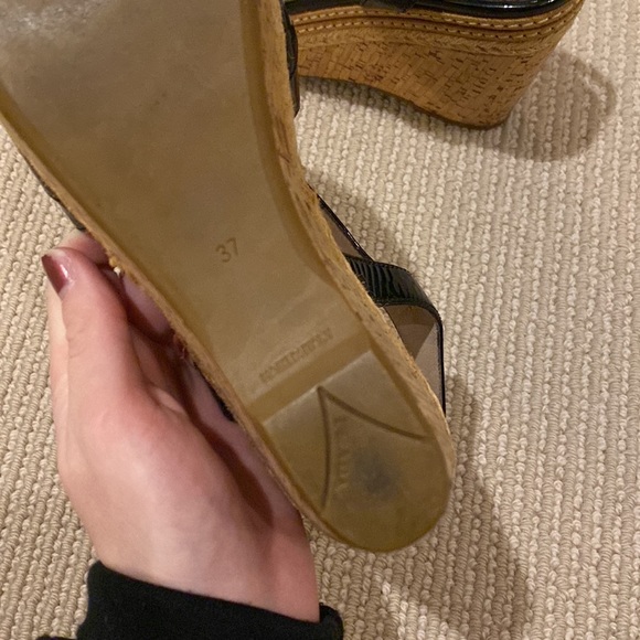Prada Patent Leather Cork Wedge Sandals - Picture 9 of 10
